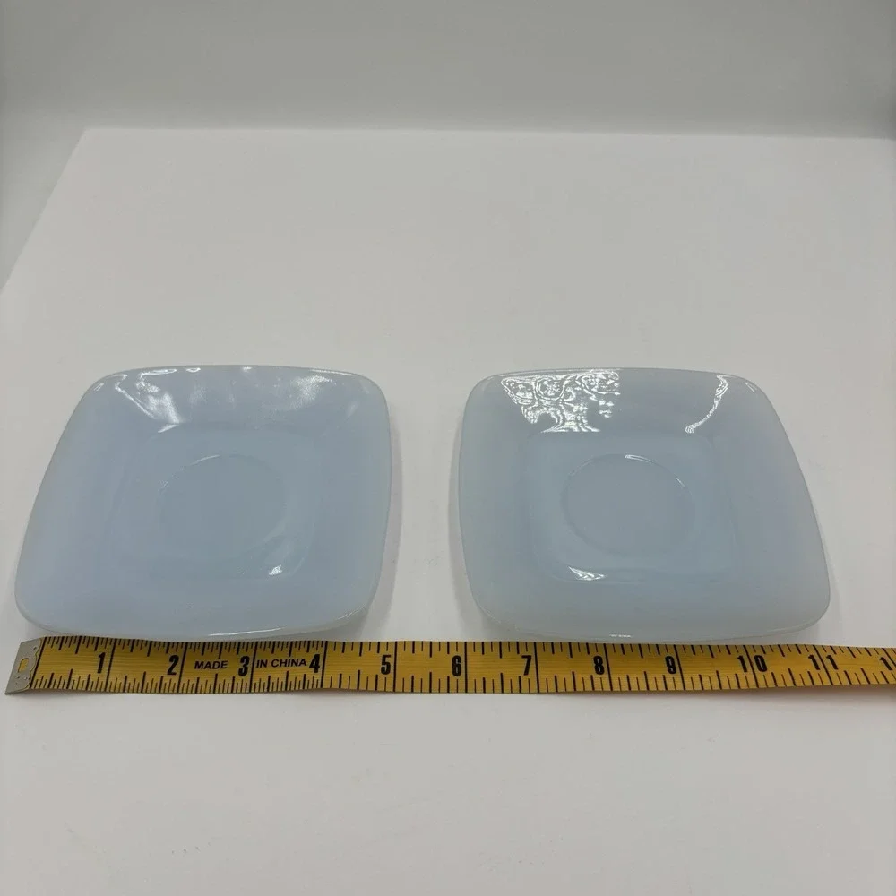 Vintage Fire King Delphite Blue Azurite Charm Square Saucer Plate Lot of 2